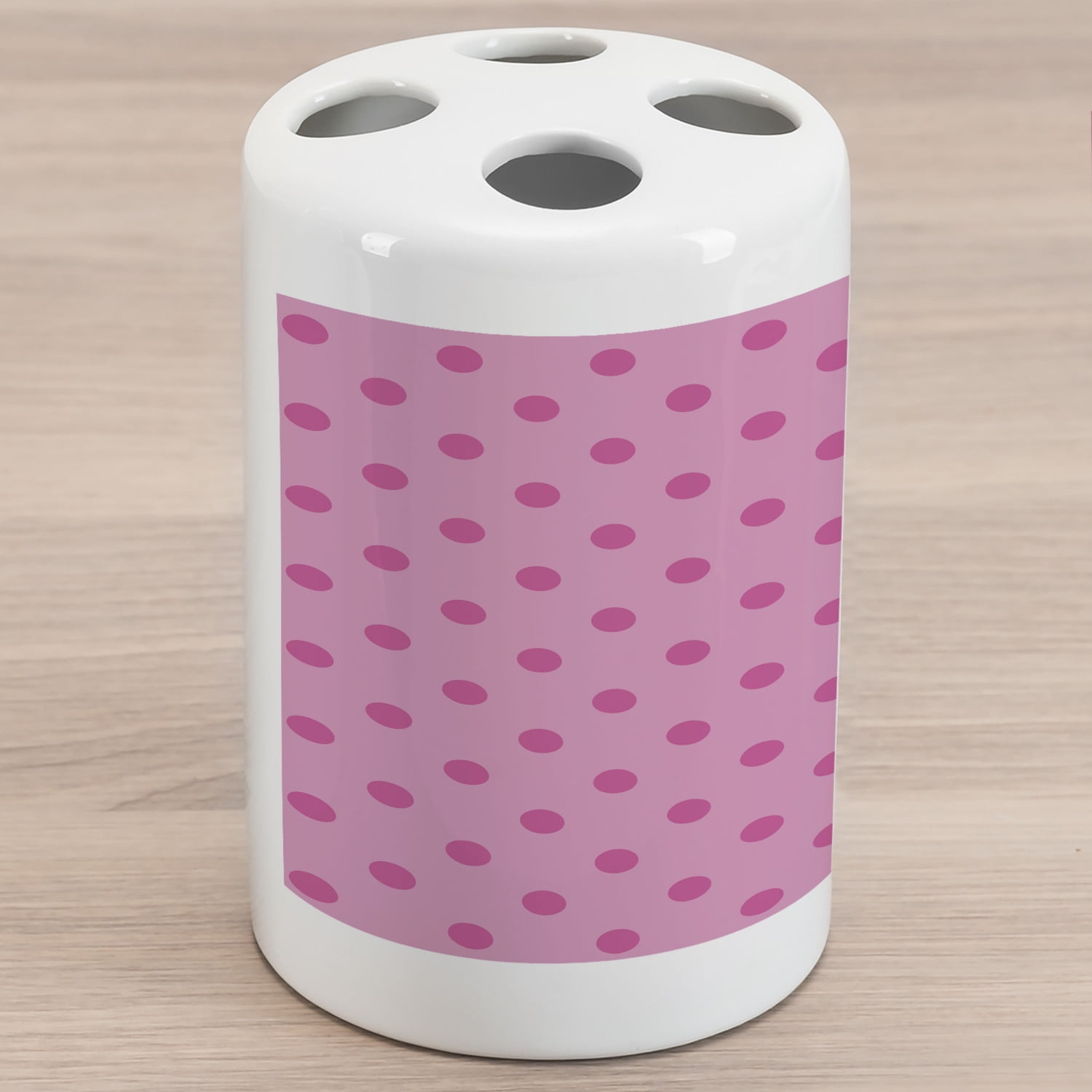Hot Pink Ceramic Toothbrush Holder, Classical Simplistic Pattern Design  with Small Pink Dots Spots Girlish Style, Decorative Versatile Countertop  for Bathroom, 4.5