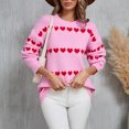 thumbnail image 5 of WRKEKC Women's Heart Print Knit Pullover Sweater Casual Crew Neck Long Sleeve Valentine Fall Tops Cozy Womens Sweater Romantic, 5 of 10