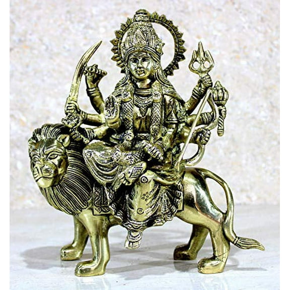 eSplanade Maa Durga MATA Rani Maa Shera Wali Murti Idol Statue Sculpture | Pooja Idols - Home Decor | Brass - 8.5" Inches