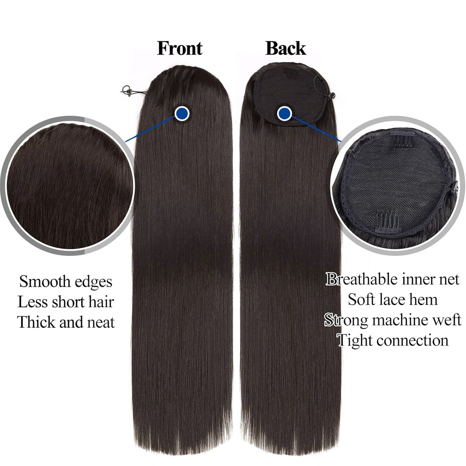 Bone Straight Drawstring Ponytail Wigs Clip In Hair Extensions #2 Wrap Around 100% Human Hair