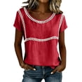 thumbnail image 3 of Ashirexll Womens Casual Tops Linen Top Solid Color Short Sleeve Fashion Tops Lace Trimmed Shirt for Spring Summer, 3 of 7