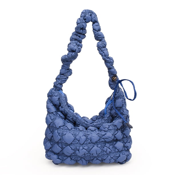 6922-1 Hilo bordar acolchado Nube plisada Gran capacidad Abajo Bandolera ligera Ropa algodón Bolso mujer (azul oscuro) Azul zafiro