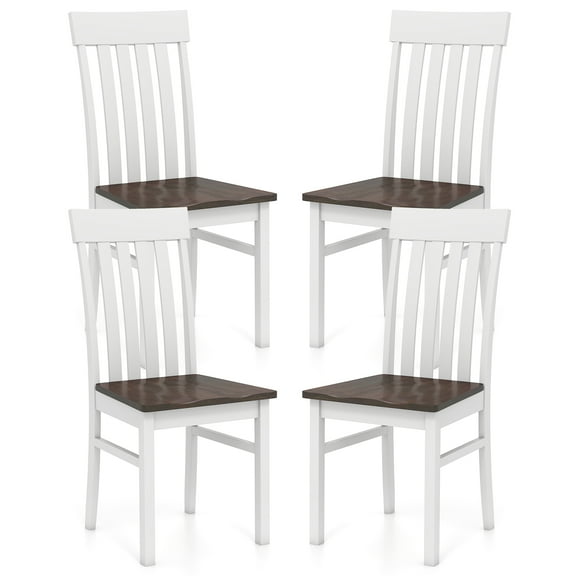 Gymax Dining Chairs Set of 4 w/Slatted High Backrests Concave Seats Rubber Wood Legs