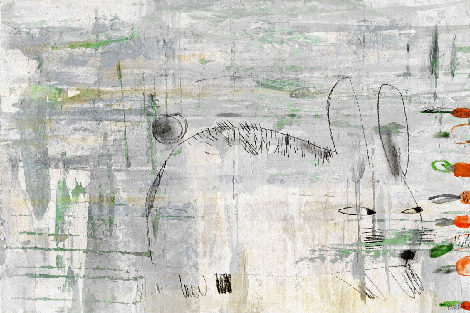 "Sneaky Rabbit" Painting Print on Wrapped Canvas