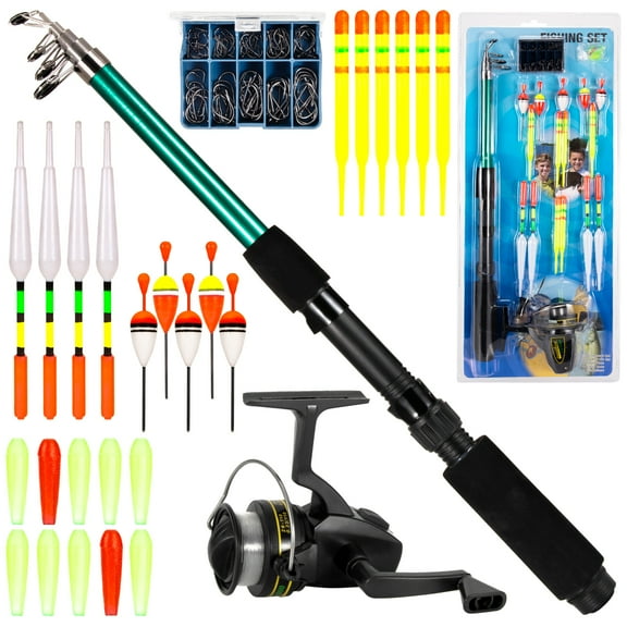 ametoys Fishing Rod and Reel Combo 127pcs Fishing Tackle Set Telescopic Fishing Rod Pole with Reel Floats Hooks Accessories