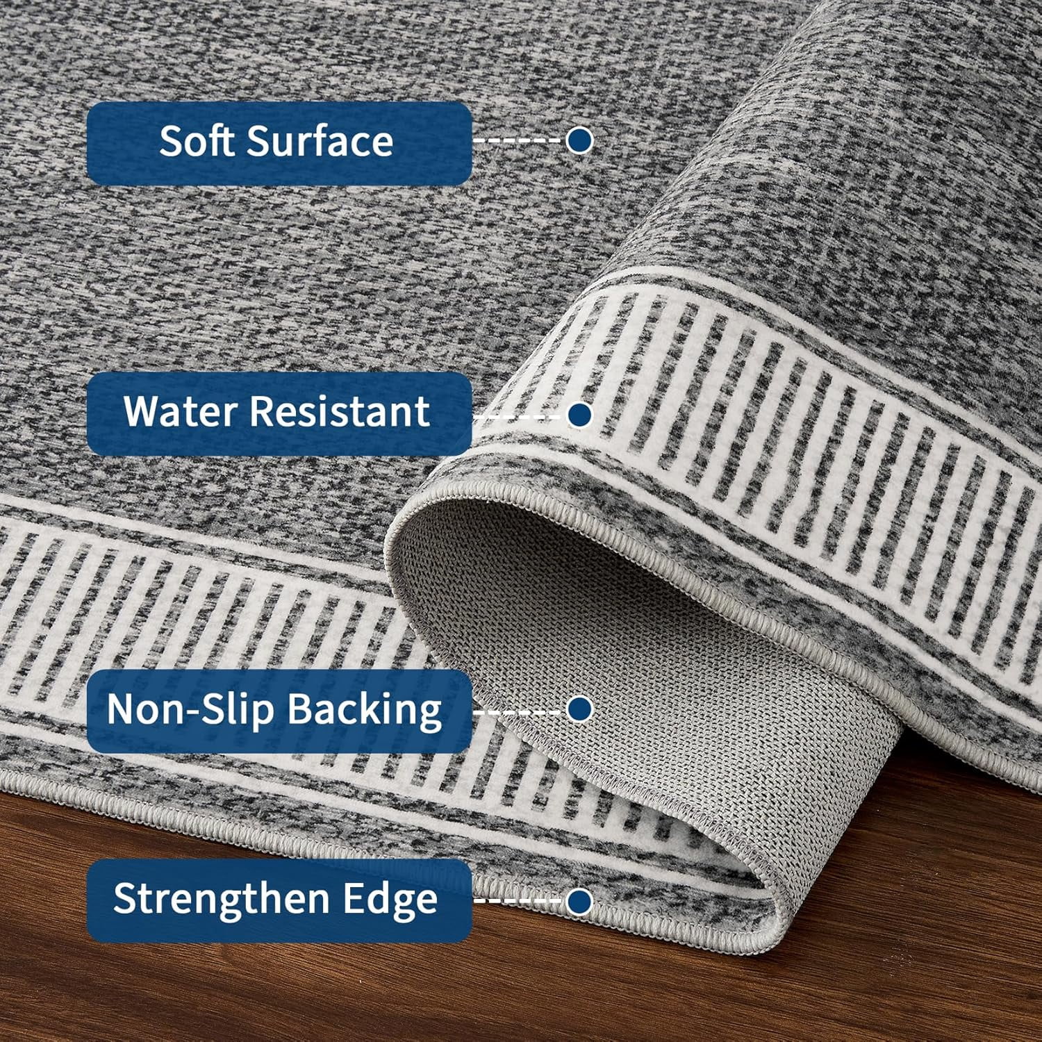 Memoryfield Modern Bordered 9' x 12' Area Rug, Washable Soft Non Slip Low Pile Stain Resistant Carpet Rugs, for Living Room Dining Room, Gray