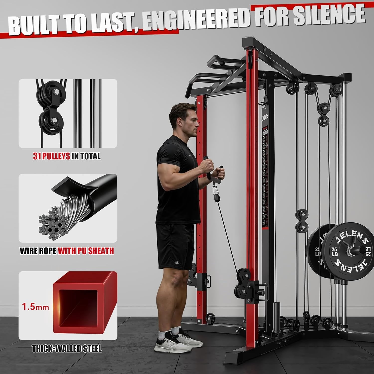 Fitness Cable Crossover Machine,Functional Trainer with High and Low Pulley System for Chest Fly, LAT Pulldown and Seated Cable Row Machine, Smith Machine with Cable Crossover for Home Gym