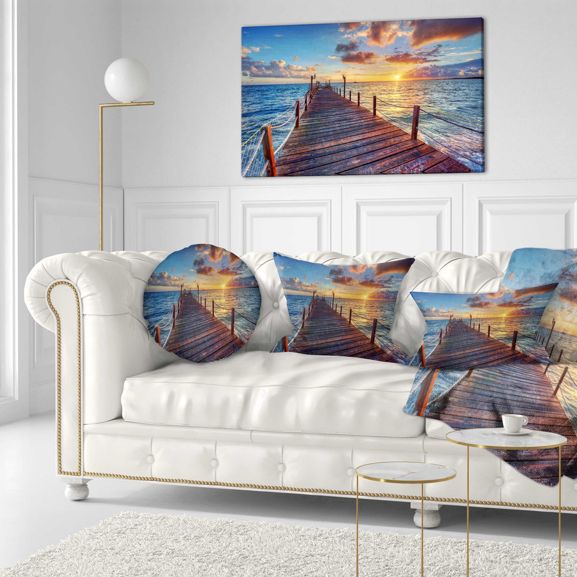 Designart Beautiful Sunset over Sea Pier - Modern Throw Pillow - 12x20