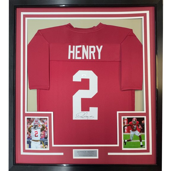Framed Autographed/Signed Derrick Henry 35x39 Alabama Red College Football Jersey JSA COA