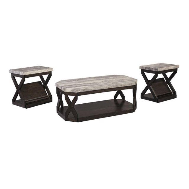 Bowery Hill Ensemble de Tables Basses 3 Pcs Gris Brun