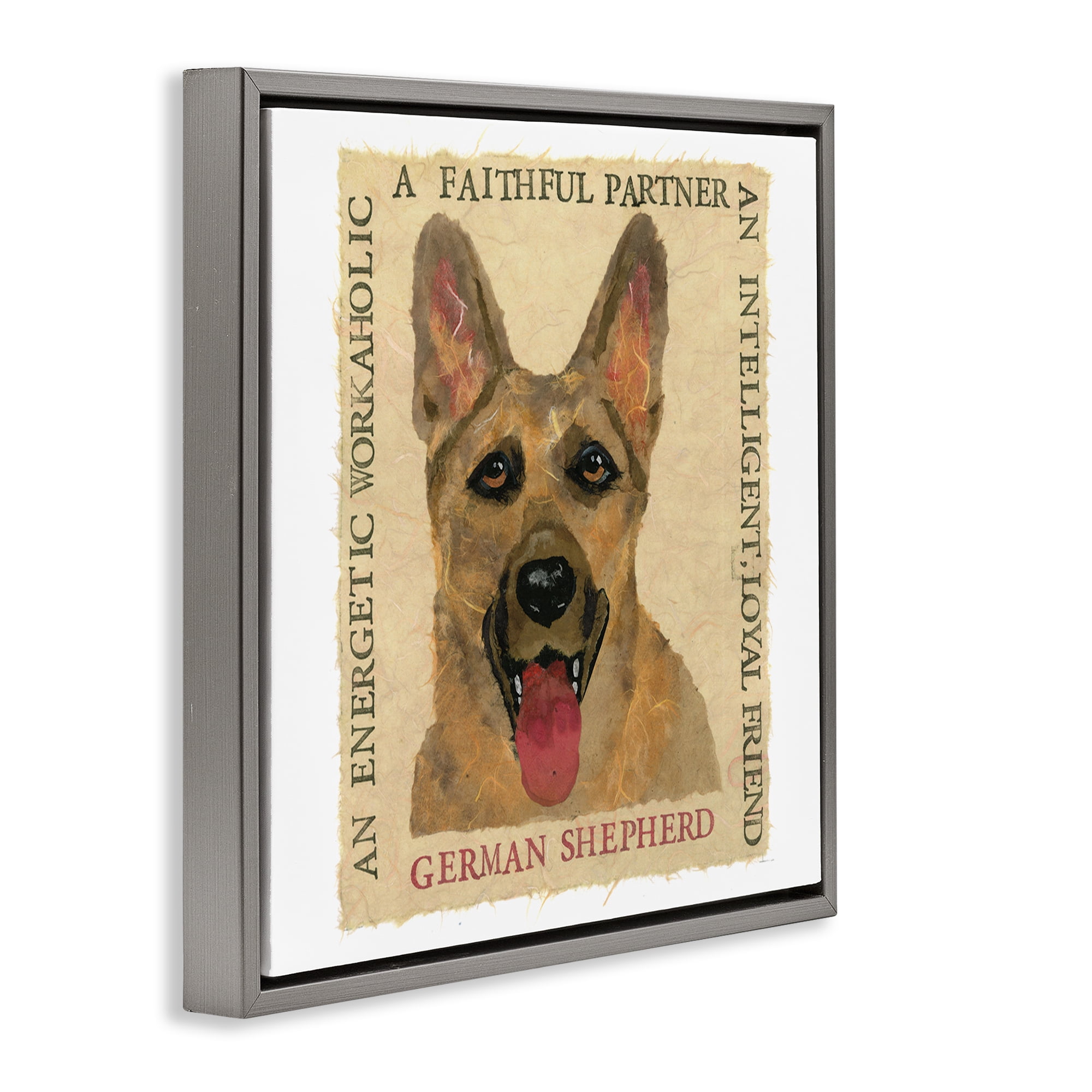 Stupell Industries Fun German Shepherd Phrases Animals Painting Gray Floater Framed Canvas Art Print Wall Art, 25 x 25