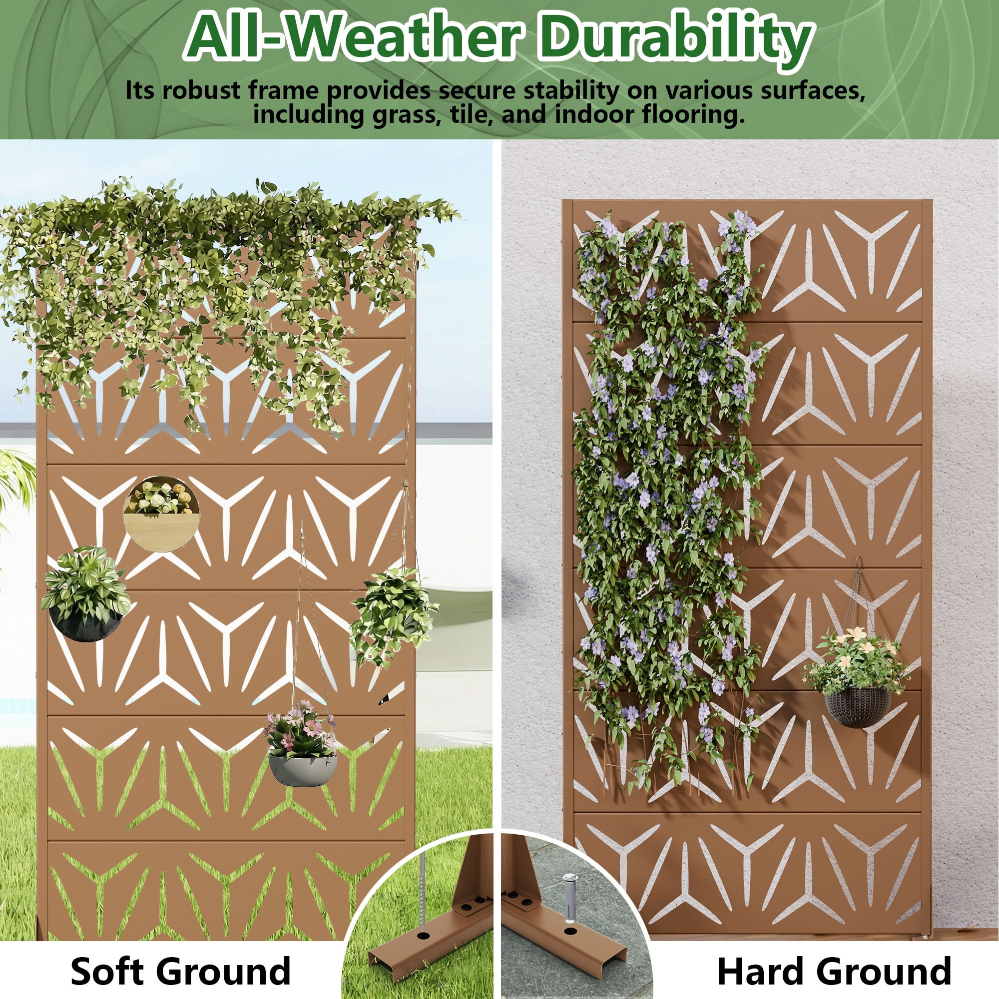 MAYEERTY 6 Panels Metal Outdoor Garden Privacy Screen Patio Backyard Decorative Privacy Fence Divider, 72×35.4×15.7in
