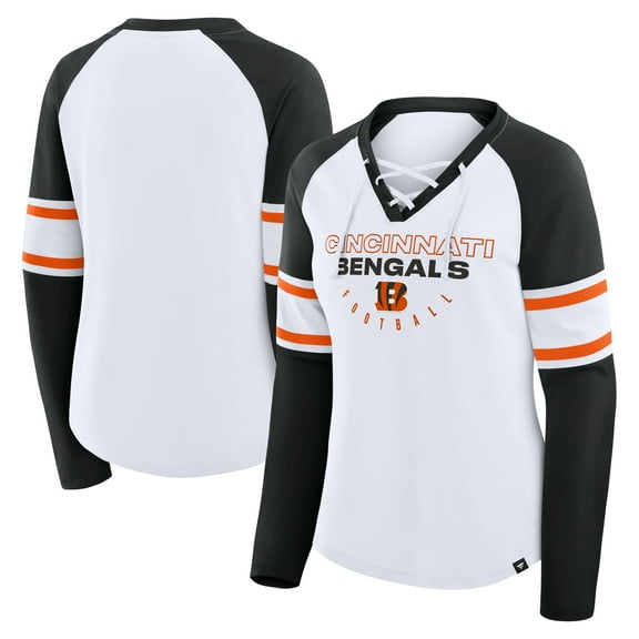 Women's Fanatics White/Black Cincinnati Bengals Redzone Blitz Package Raglan Lace-Up V-Neck Long Sleeve T-Shirt