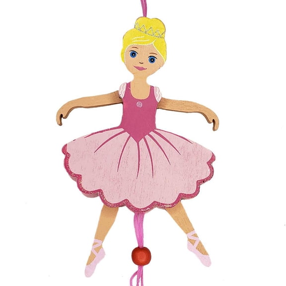 Ballerina Pull Puppet Ornament Blonde Hair 6 inch