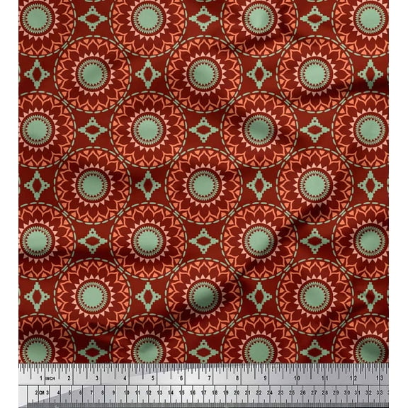 Soimoi Red Cotton Duck Fabric Mandala Geometric Printed Fabric 1 Yard 42 Inch Wide