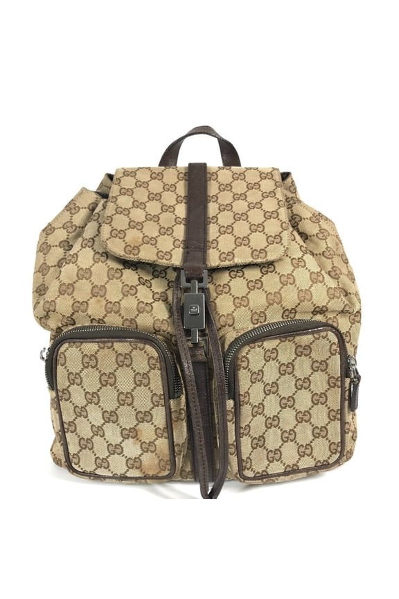Pre-Owned GUCCI 114552 GG Logo Backpack in Canvas/Leather, Unisex, Beige (Fair)