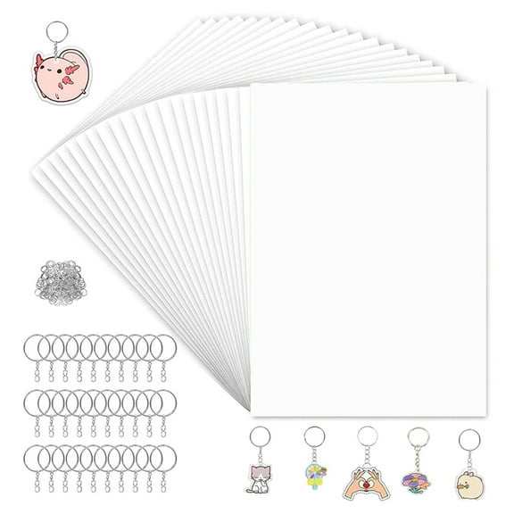 160Pcs Shrink Plastic Sheets Kit,7.9 X 5.7 Inch Shrink Paper Sheets and Keychains Making Accessories for Kids DIY Craft