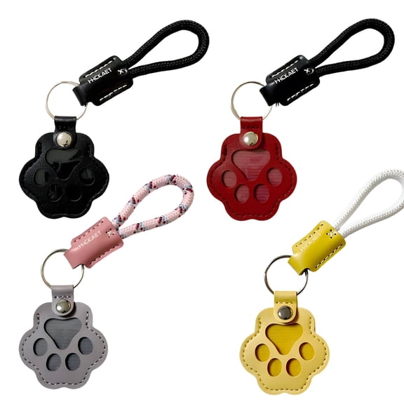 4 Pcs Cat Paw Pet Hair Keychain Storage Bag Set, Fur Memorial Keyring Access Card Holder Keychain, Soft PU Leather with Clear Windows, Cute Keepsake for Pet Owners