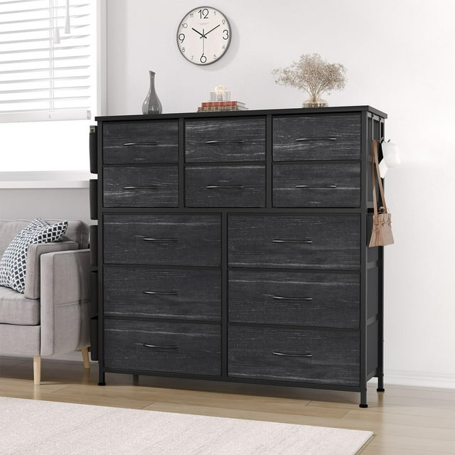Commode pour Chambre avec 12 Tiroirs, Commodes et Chiffonniers, Cadre en Métal, Unité d'Organisation de Rangement avec Commode en Tissu pour Couloir, Entrée