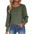 thumbnail image 1 of AherBiu Hauts pour Femmes Manches Longues Automne Tuniques Amples Col Rond Blouses Décontractées Confortables, 1 of 6