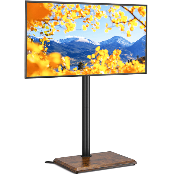 RTVR Universal Floor TV Stand for 32-60 inch TVs up to 88 lbs, Adjustable Swivel Mount Brown Wood Base Stand