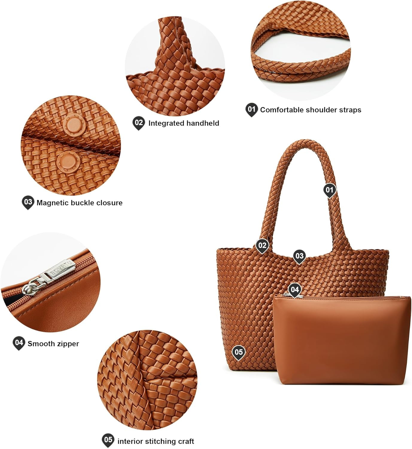 Woven Tote Bag Womens Purse: Vegan Leather Shoulder Handbags - Fashion Summer Beach Tote Bags - Large Travel Totes