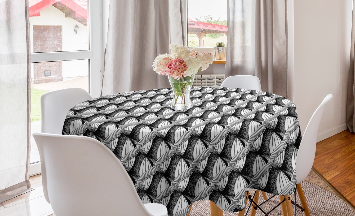 Abstract Round Tablecloth, Continuous Modern Swirl Ornamental Halftone ...