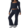 thumbnail image 2 of LYMAYTER Women Workout 2 Piece Sets Yoga Flare Pants Suit Long Sleeve Square Neck Top Tracksuits Outfit S-XL, 2 of 9