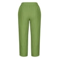 thumbnail image 4 of Womens Linen Crop Pants with Pockets Elastic Waisted Casual Summer Beach Lounge Plus Size Pants Cross Hem Trousers (2XL, Green 01), 4 of 5