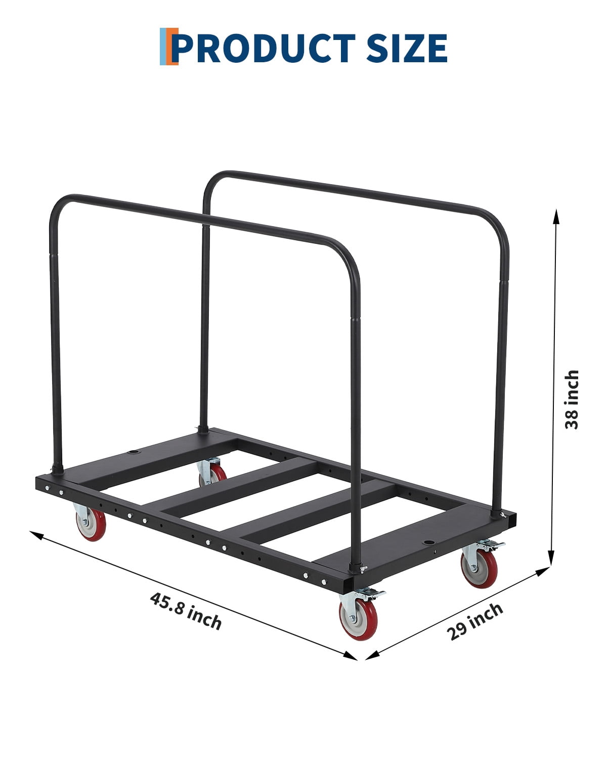 Folding Table Cart Dolly, 45.8x29 Inches, 1800 Lb Capacity Heavy Duty Steel Panel Cart with 360° Swivel Wheels, Event Table Trolley for Party Hotel Warehouse, Adjustable Drywall Dolly Cart