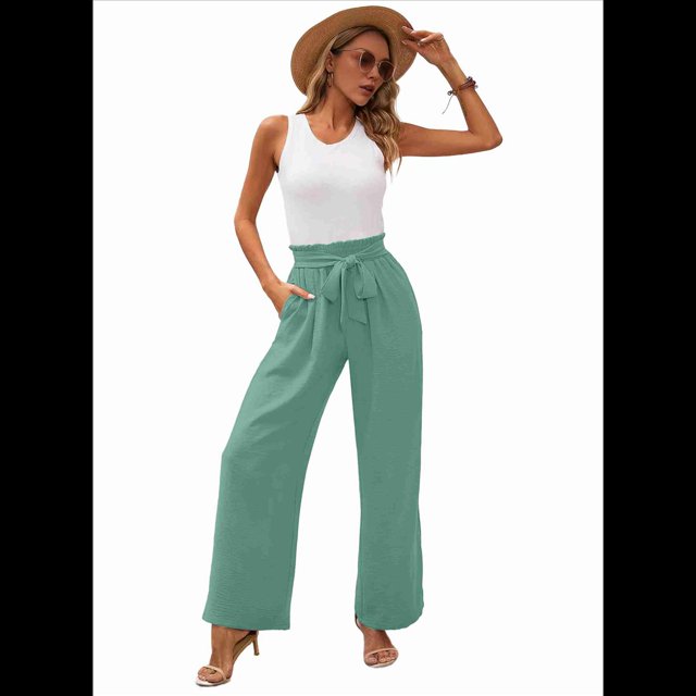 Pantalones de Salón Anchos para Mujer, Color Verde , Talla M