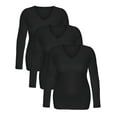 thumbnail image 2 of Essential Basic Women's Junior Size Vneck Tshirt Long Sleeves Shirt Tee, Large, 3Pk Black, Black, Black, 2 of 5