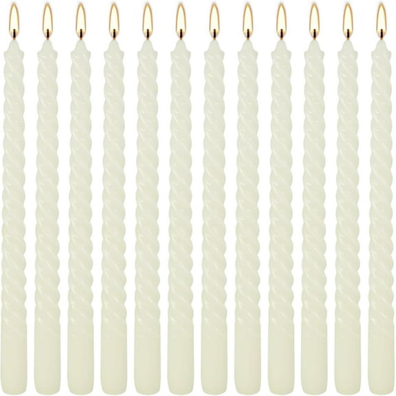 NestE - 10 Inch Ivory Spiral Taper Candle Set of 12 Pack Unscented Dripless Candlesticks for Valentine's Day,Dinner,Party,Brithday,Wedding,Christmas,and Home Decoration