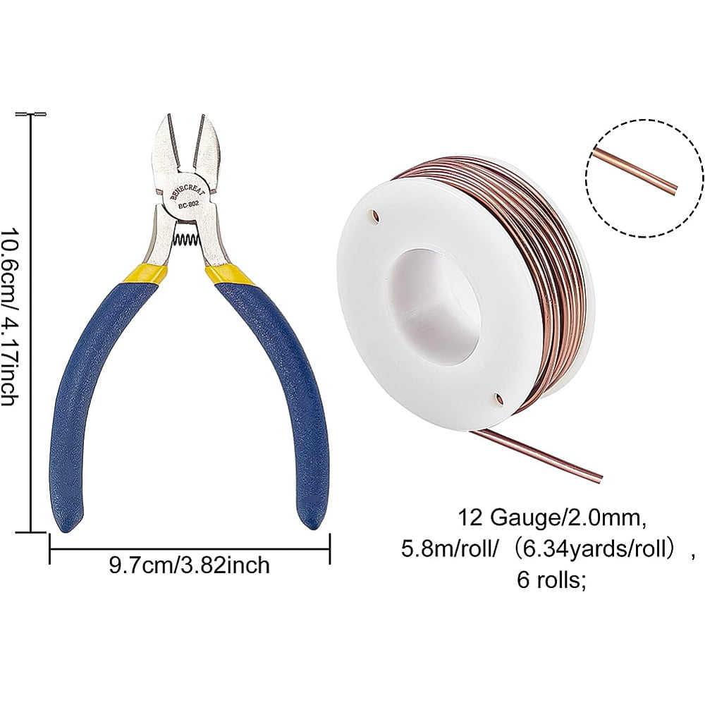 1set Round Aluminum Wire with Iron Side Cutting Pliers Coconut Brown 12 Gauge 2mm 5.8m/roll 6 rolls Brown