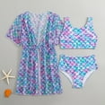 thumbnail image 1 of Huowey Baby Toddler Swimwear 3 Piece Tie Dye Bikini Set Round Neck Fashionable High Waist Brief Separates Short Sleeve Cover Up Cardigan Beachwear Summer Swimsuit,Purple,8-9 Years, 1 of 3