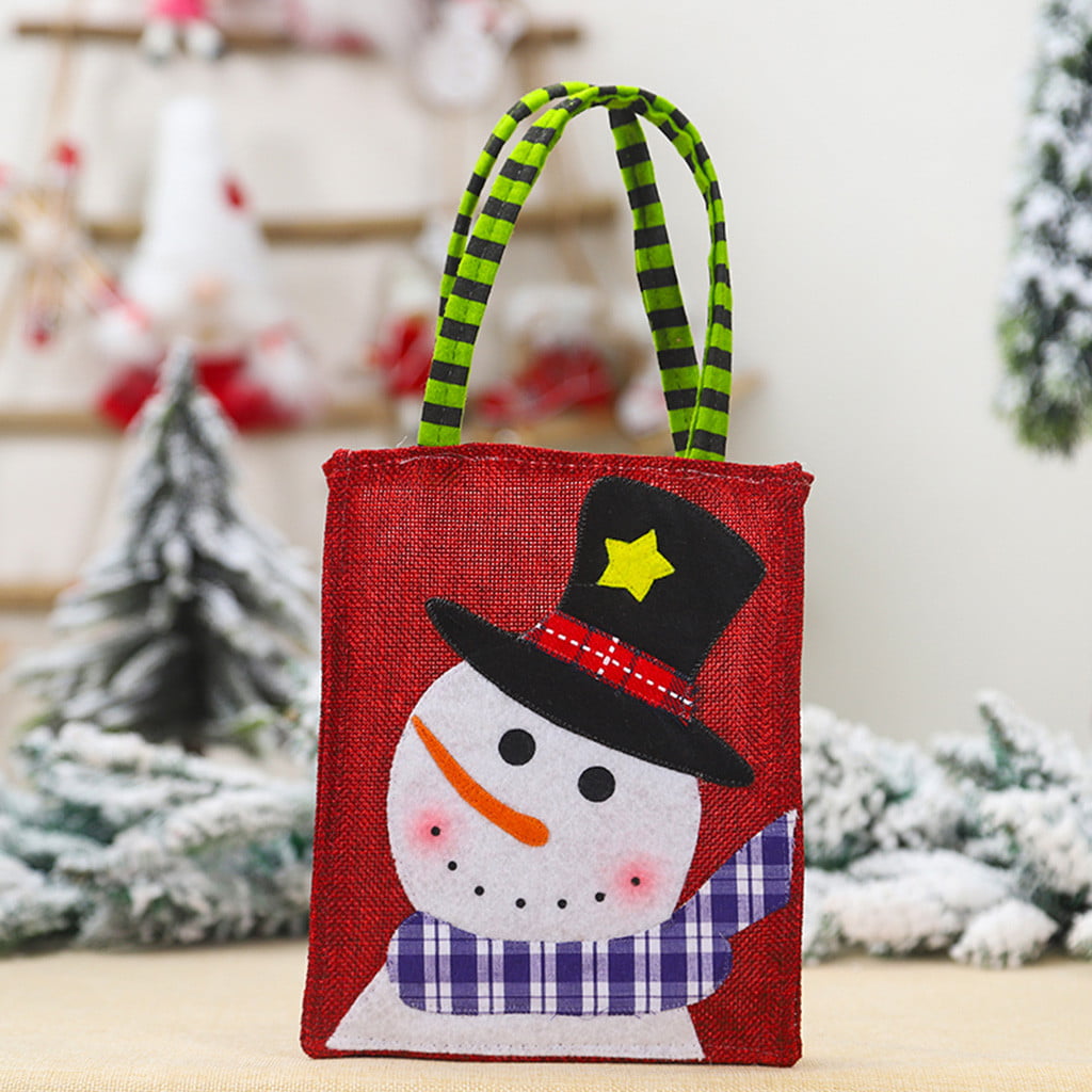Merry Christmas Santa Claus Snowman Red Candy Gift Bag Handbag Storage Package S 