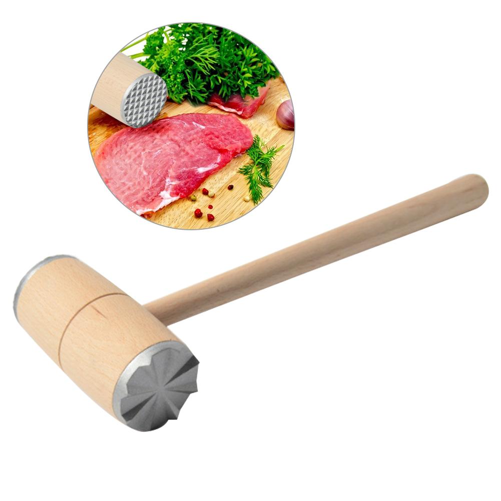 Tebru Two Sides Wood Meat Hammer Mallet Pounder for Tenderizing Steak