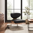 thumbnail image 4 of Modern Blak Leather Accent Swivel Lounge Chair, 4 of 6
