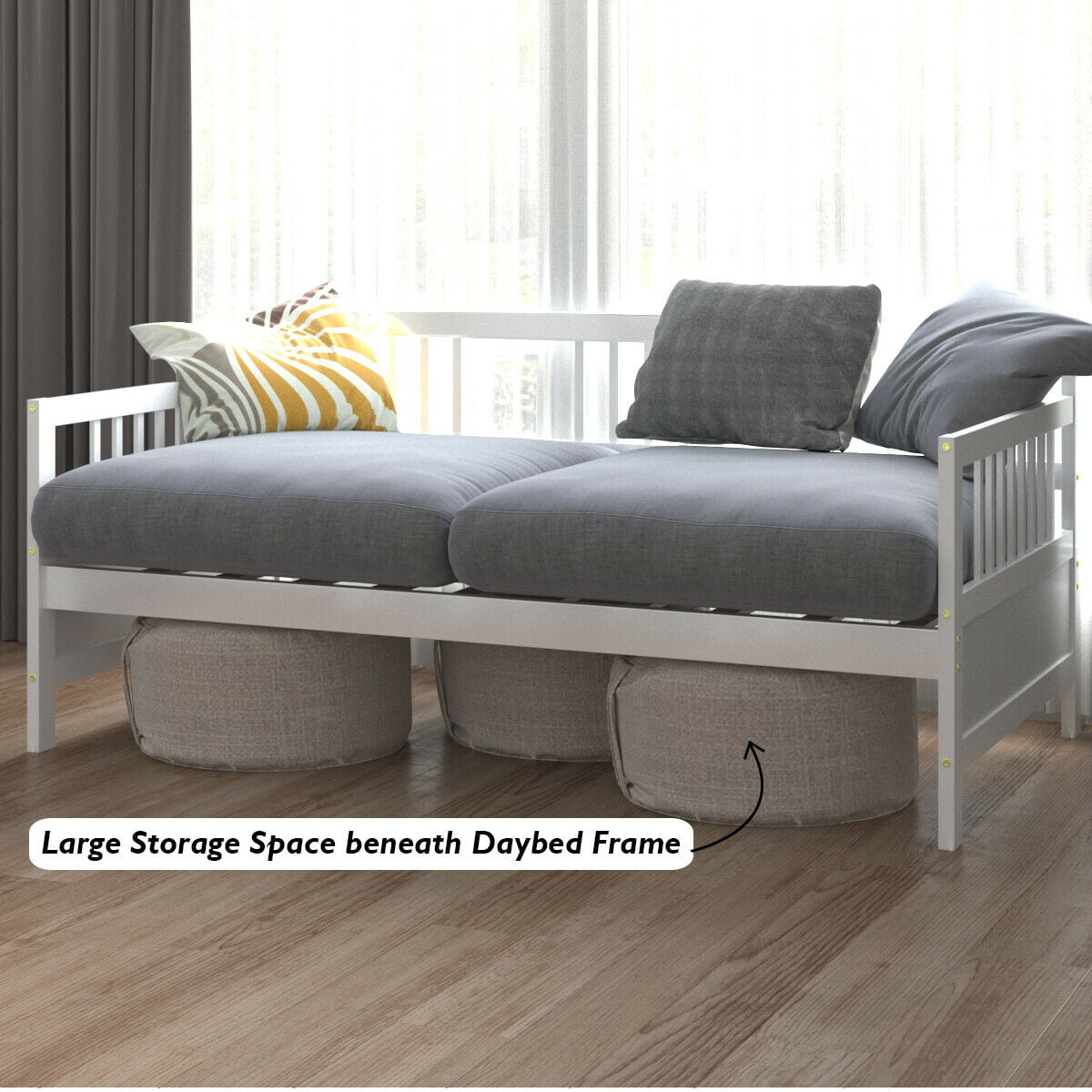 Twin Size Wooden Slats Daybed Bed Sofa Support Platform Sturdy W/Rails White 