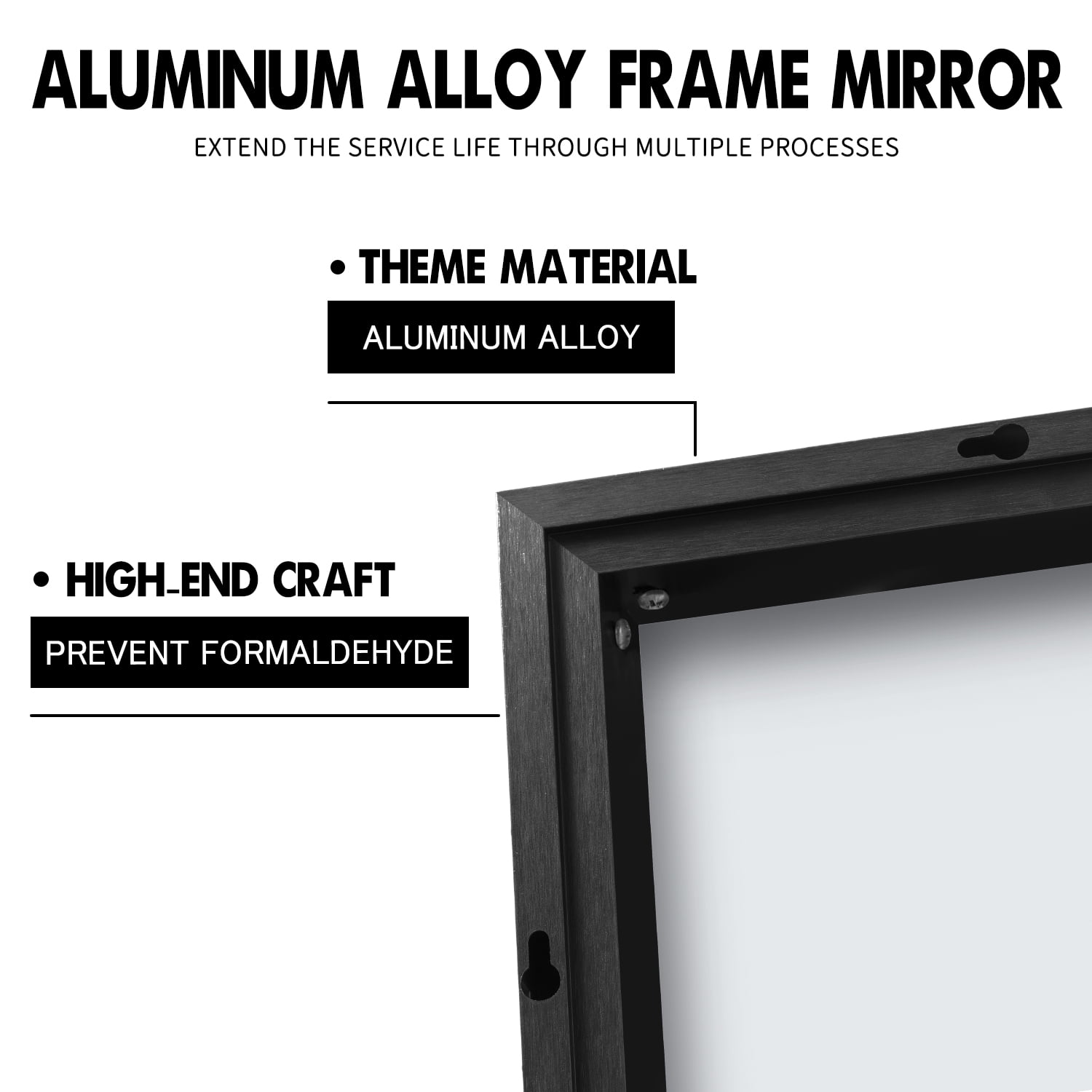 Aluminum Alloy Frame Wall Mirror Bathroom Mirror Rectangular Vanity Mirror for Bathroom Living Room Black 38"*26"
