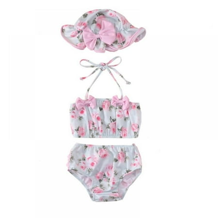 

3 Pcs Baby Girls Tankini Stripe Print Swimwear Toddler Halter Bikini Sets Kids Summer Beachwear Outfit Set