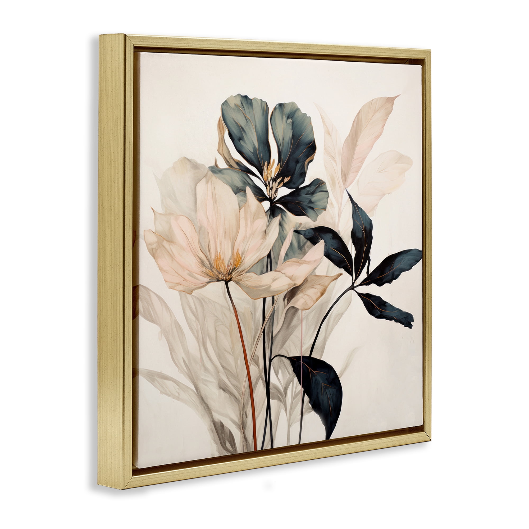 Stupell Industries Lovely Muted Blooms Plants & Flowers Painting Gold Floater Framed Canvas Art Print Wall Art, 25 x 25