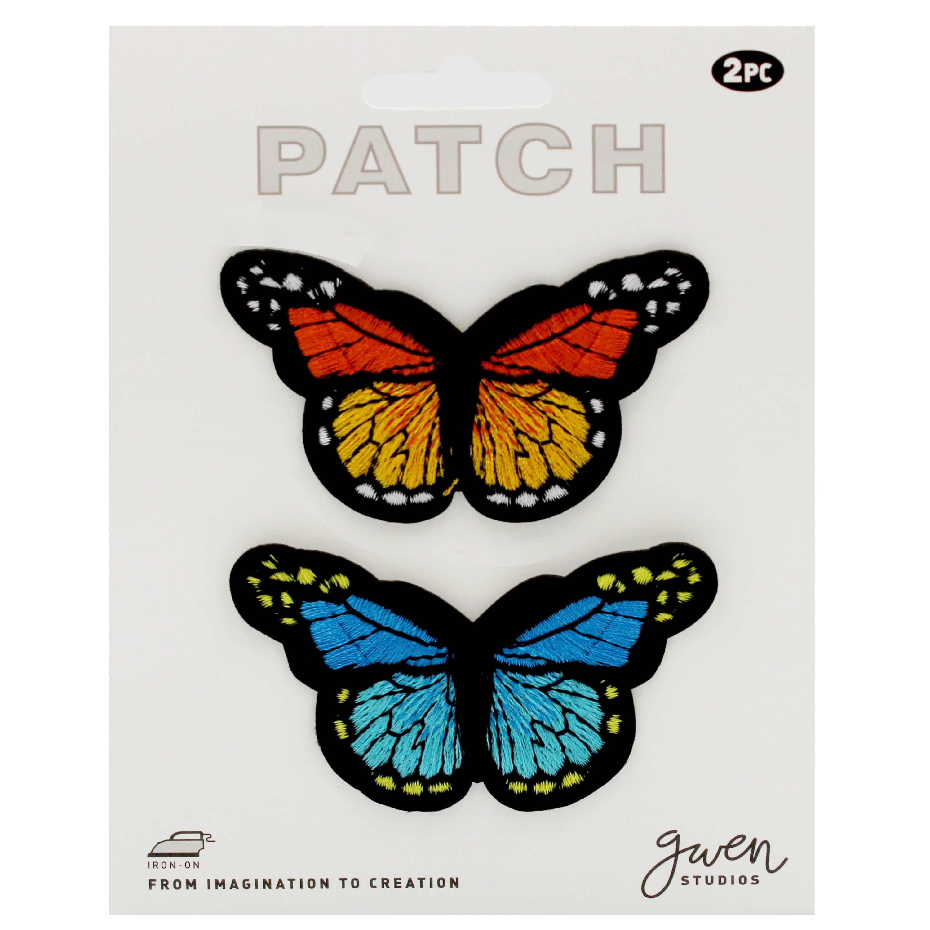 (4 pack) Gwen Studios Embroidered Blue and Orange Butterfly Iron-on Patch Appliques, 3" x 1.7", 2PC