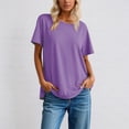 thumbnail image 3 of Lixiuxyad Women T-Shirt Classic Solid Color Casual Tee Shirt Basic Comfortable Soft Everyday Blended Short Sleeve For Ladies,Purple, 3 of 5