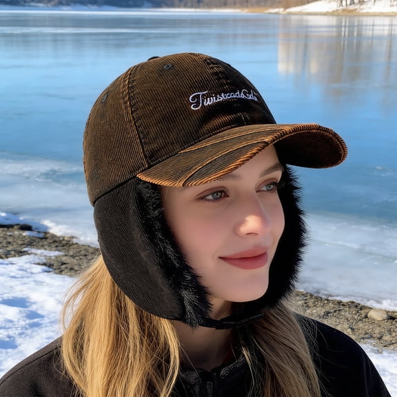 Kingfansion Winter Hats for Women Men, Classic New Check Cap Women/Men, Winter Warm Baseball Cap with Ear Flaps Protection, Earflap Hat, Winter Hat, Polyester Fiber for Cold Weather Outdoor Activitie