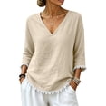 thumbnail image 3 of Cilsoka Women 3/4 Sleeve Shirts Casual Round Neck Tops Basic Tees Cute T-Shirts Loose Fit Fringe Trim Fashion Blouses, 3 of 6