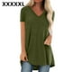 thumbnail image 1 of Camiseta casual con cuello en V superior para mujer, tela de verano suelta de lino y algodón, verde, 5XL kenally  AP001830-08, 1 of 7