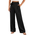 thumbnail image 6 of Oiangi Women's Wide Leg Dress Pants High Waist Tie Front Pant Pleated Casual Business Work Trousers with Pockets for Fall Black S, 6 of 9