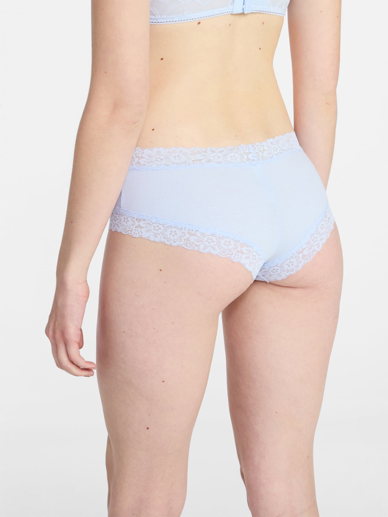 No Boundaries Lace Trim Cotton Rib Cheeky Panties, 3-Pack, Women's XS-XXXL