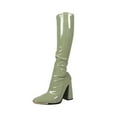 thumbnail image 2 of Tejiojio Clearance Woman's Head Thick Heel Bright Leather High Heel Boots Side Zipper Middle Boots, 2 of 3